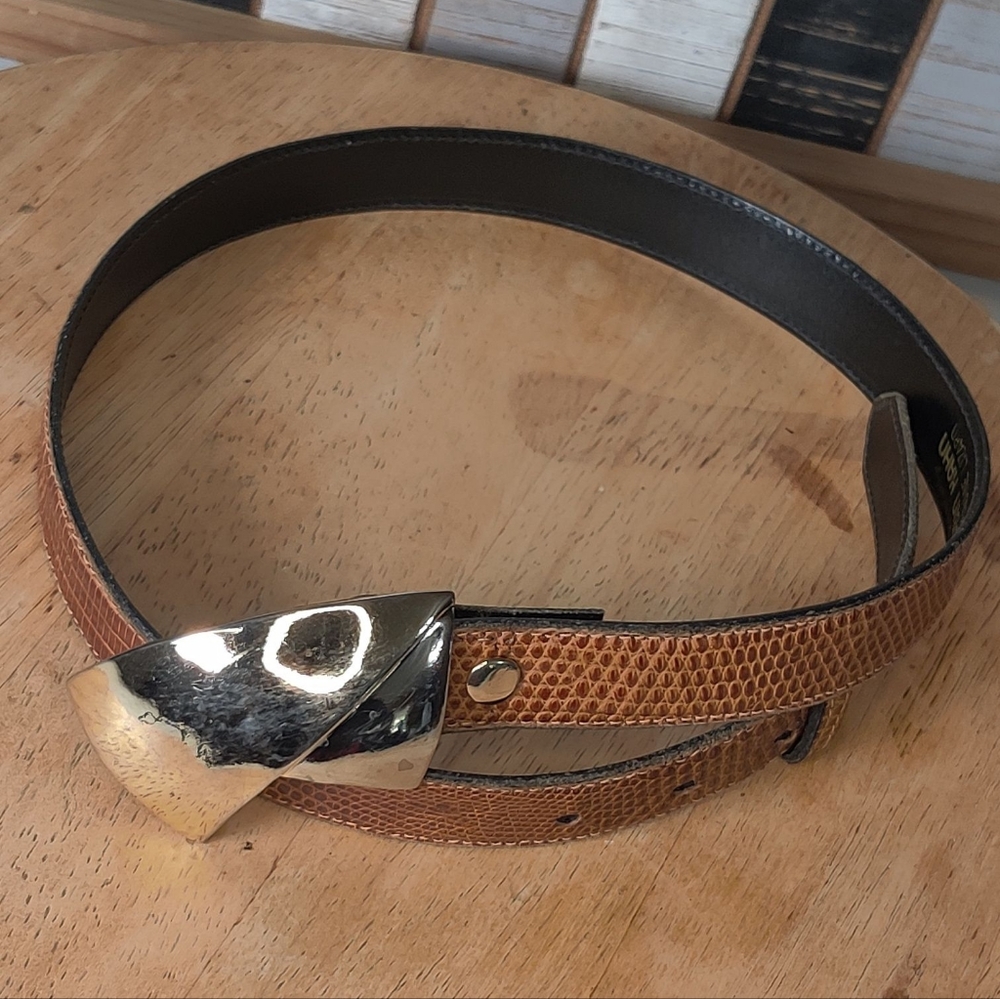 Robin Kahn Vintage Metal Tan Genuine Lizard Belt Sz32
